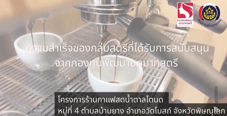 กลุ่มสตรีอำเภอวัดโบสถ์ ที่ได้รับการสนับสนุนงบประมาณในการดำเนินโครงการ "ร้านกาเเฟสดน้ำตาลโตนด" จากกองทุนพัฒนาบทบาทสตรี